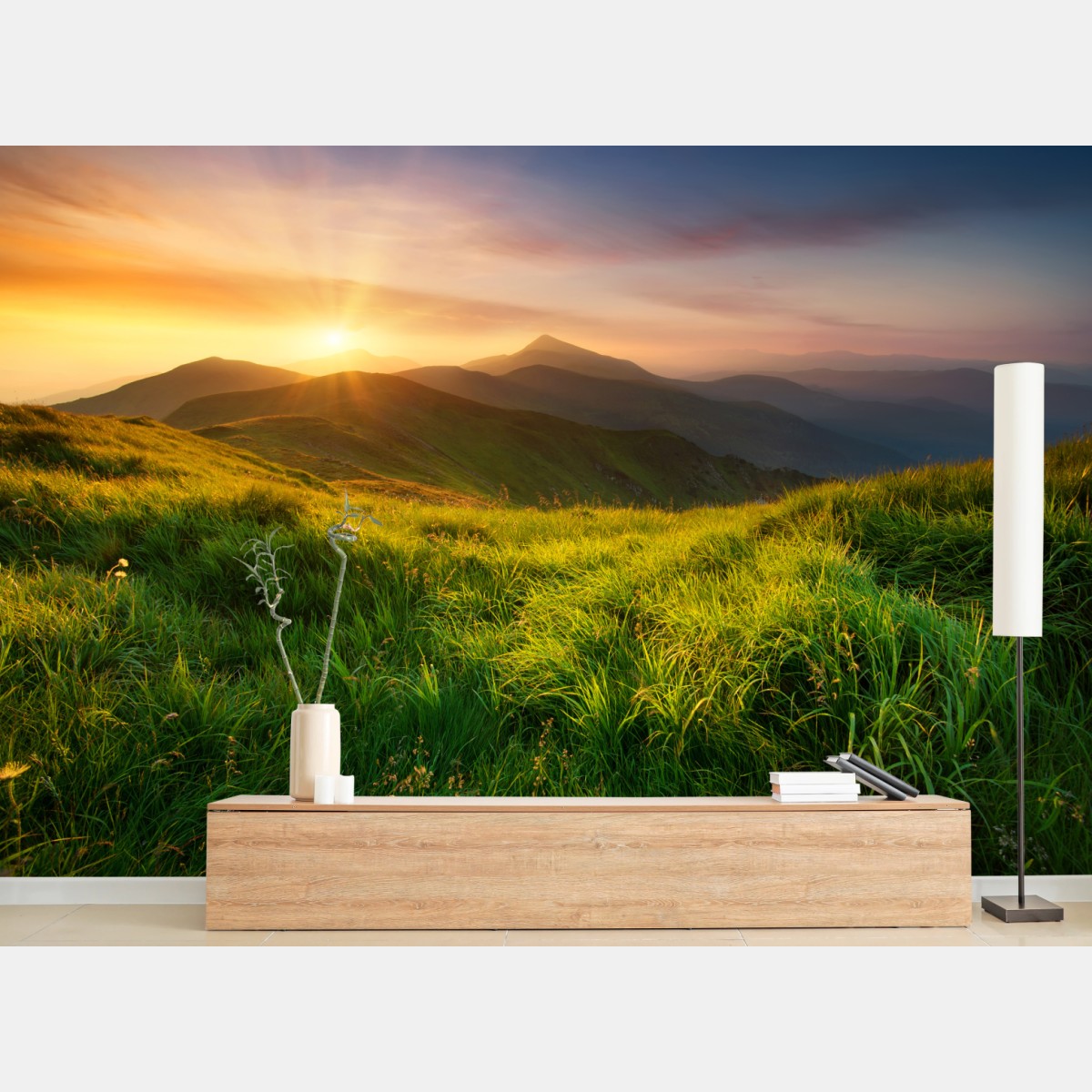 Fototapete sonnenaufgang über dem smaragdgrünen bergtal – Pixers®
