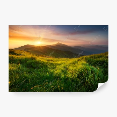 Fototapete sonnenaufgang über dem smaragdgrünen bergtal – Pixers®