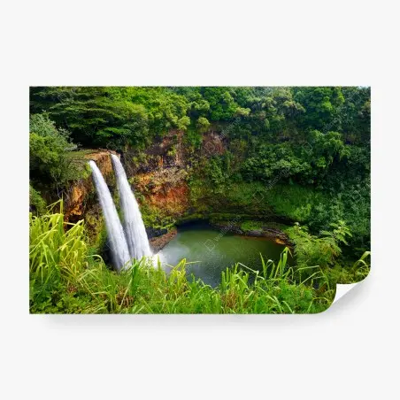 Fototapete doppelter wasserfall im üppig grünen wald – Pixers®