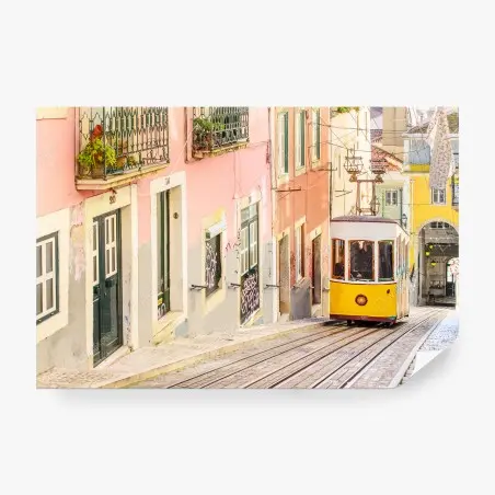 Fototapete sonnige Lissabon straßenbahn in pastellfarben – Pixers®