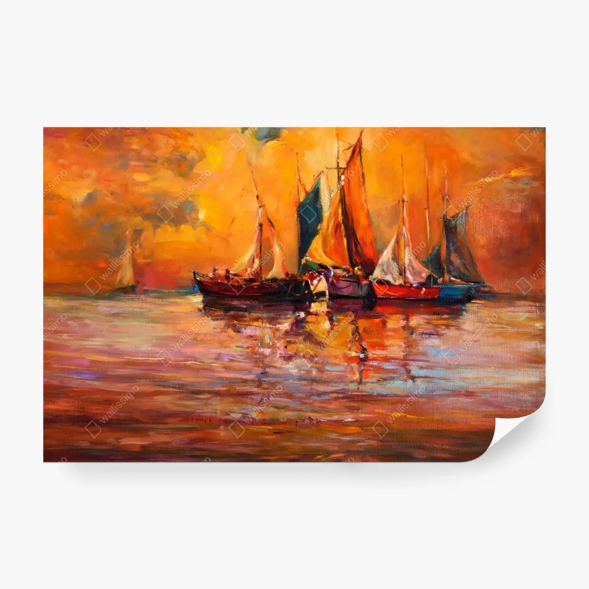 Fototapete goldener sonnenuntergang mit segelbooten – Pixers®