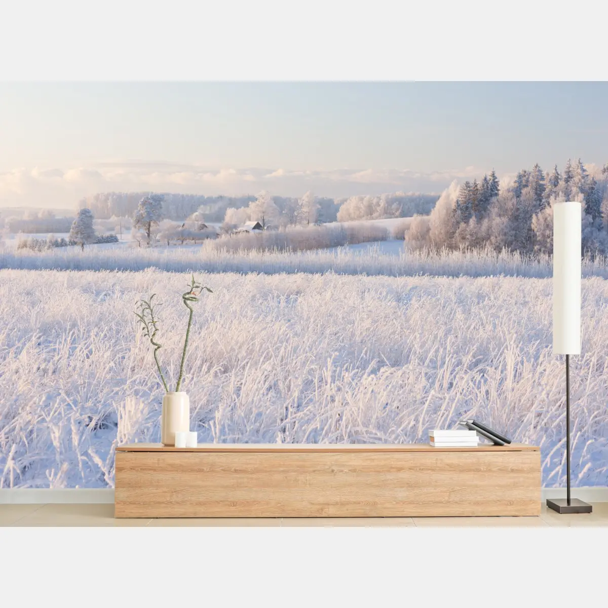 Fototapete wiese mit reif im morgenlicht – Pixers®
