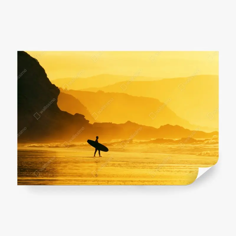 Fototapete surfer im goldenen sonnenuntergang