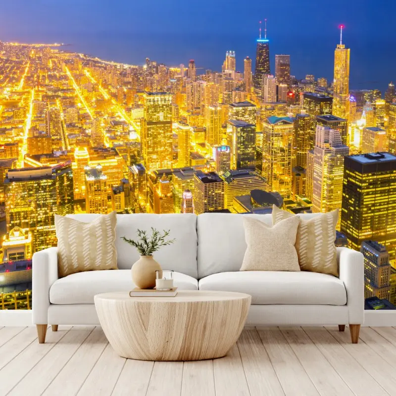 Fototapete luftaufnahme der nächtlichen skyline von Chicago