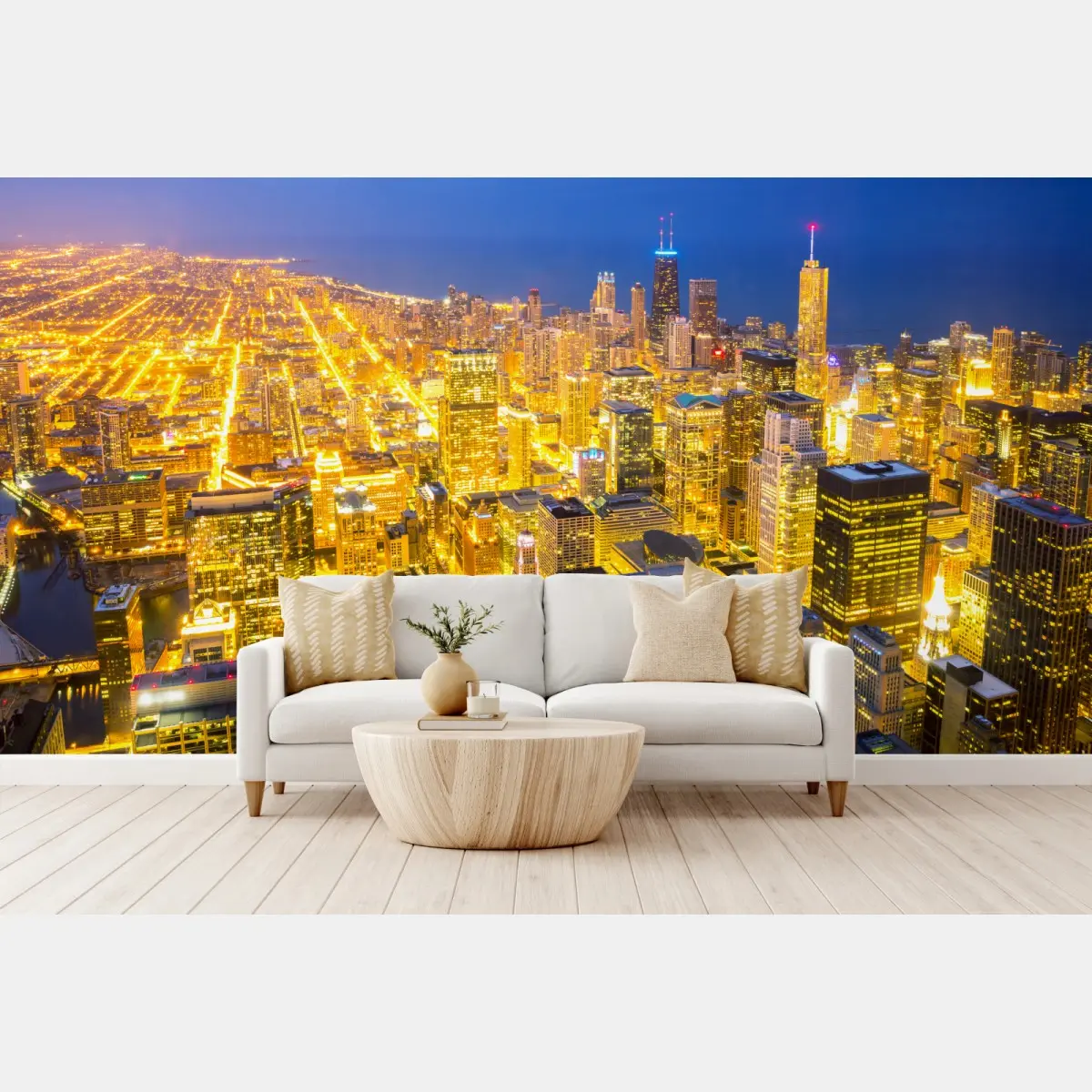 Fototapete luftaufnahme der nächtlichen skyline von Chicago – Pixers®
