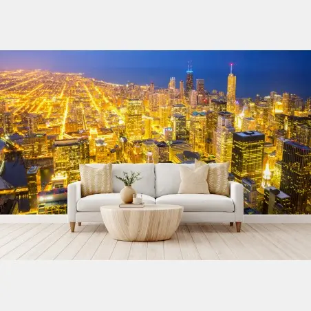 Fototapete luftaufnahme der nächtlichen skyline von Chicago – Pixers®