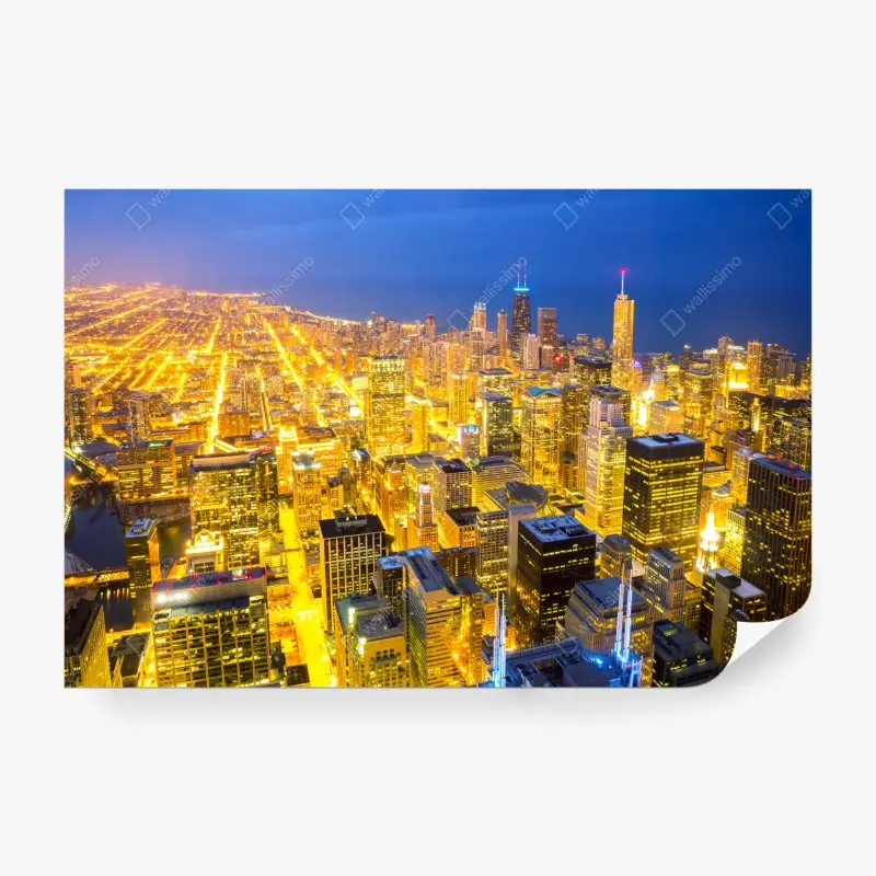 Fototapete luftaufnahme der nächtlichen skyline von Chicago