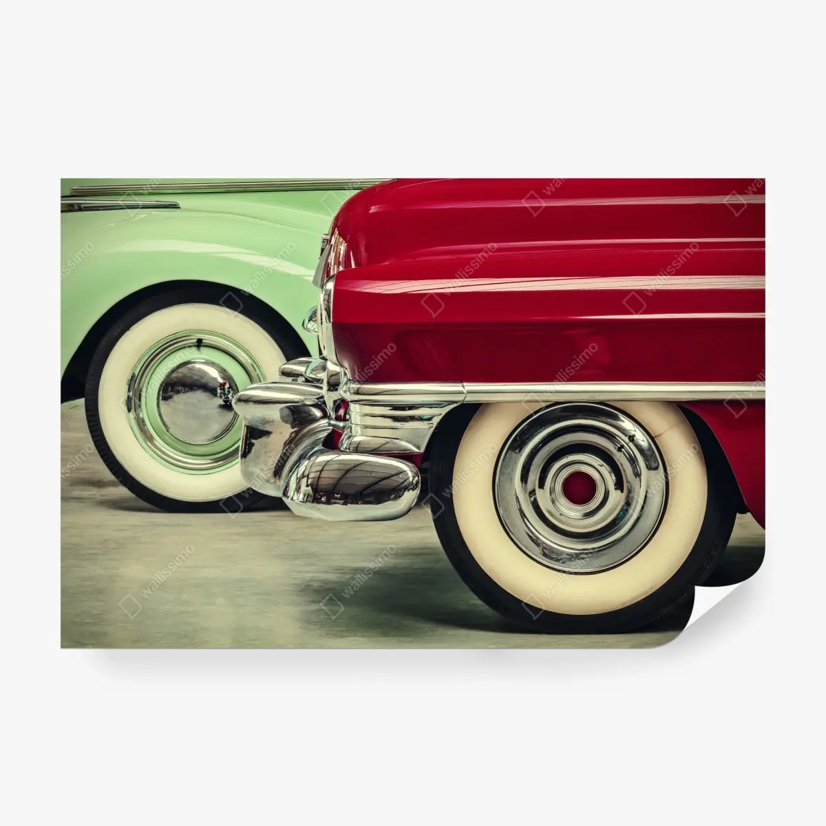 Fototapete nahaufnahme klassischer autos in rot und mint – Pixers®