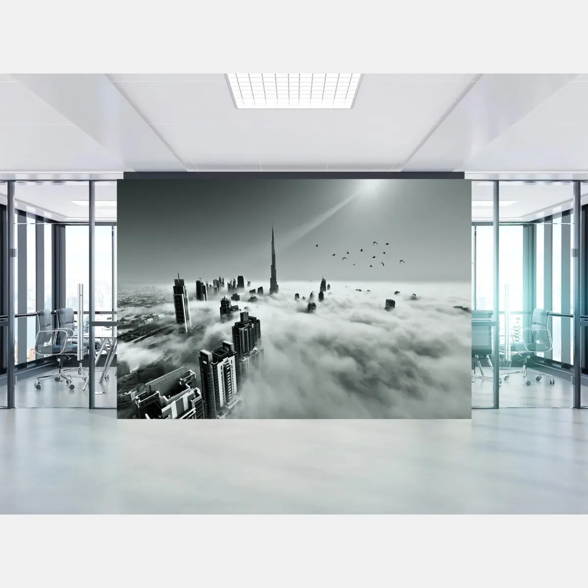 Fototapete neblige skyline von Dubai über den wolken – Pixers®