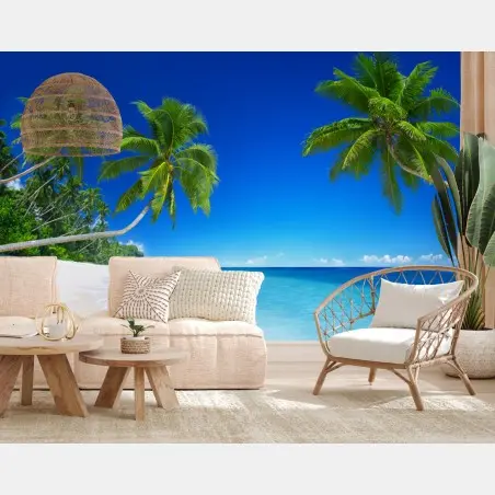 Fototapete tropischer strand mit palmen – Pixers®