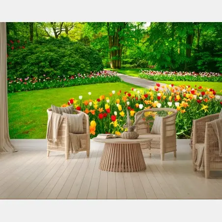Fototapete lebendiger tulpengarten in Keukenhof – Pixers®