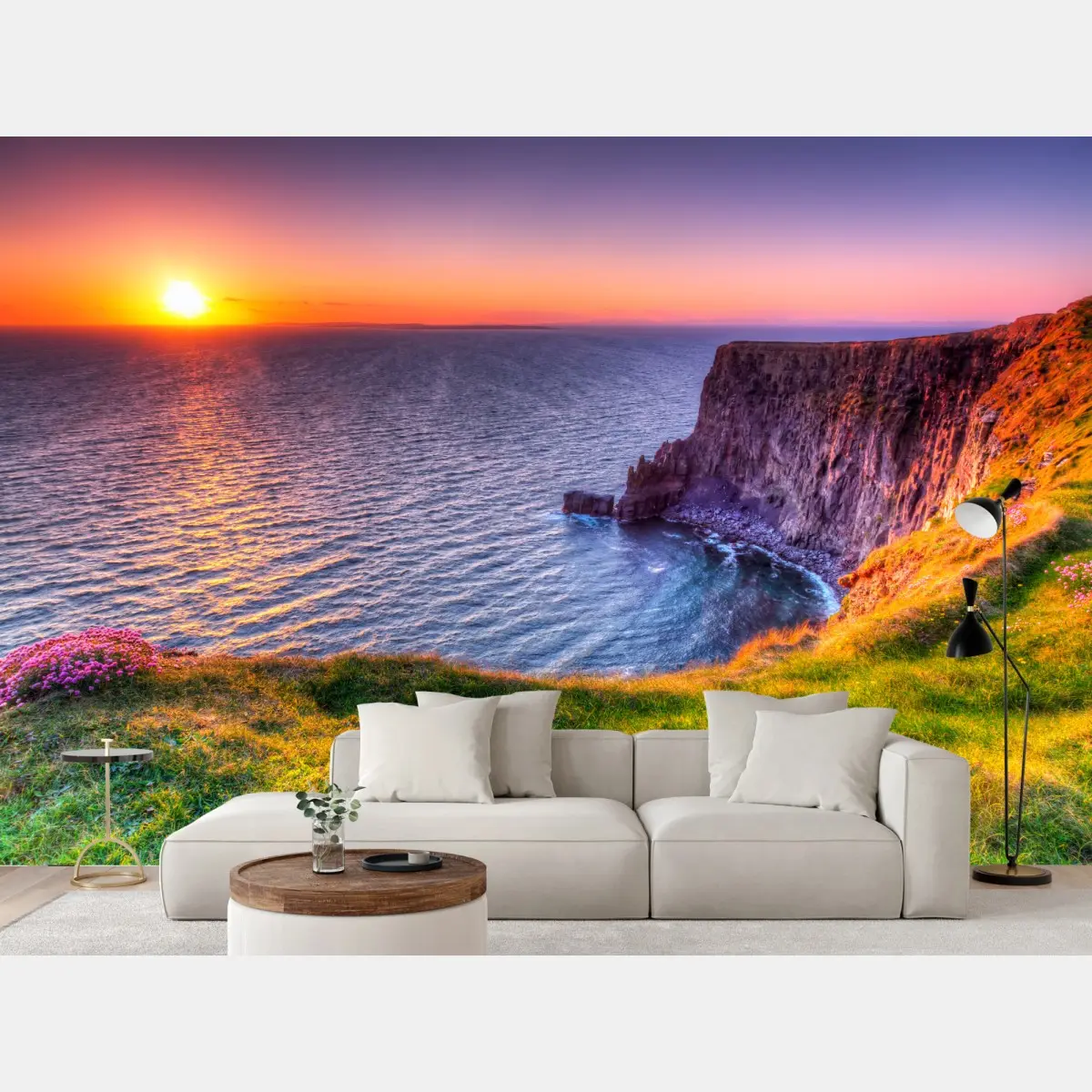 Fototapete sonnenuntergang über zerklüfteten küstenklippen – Pixers®