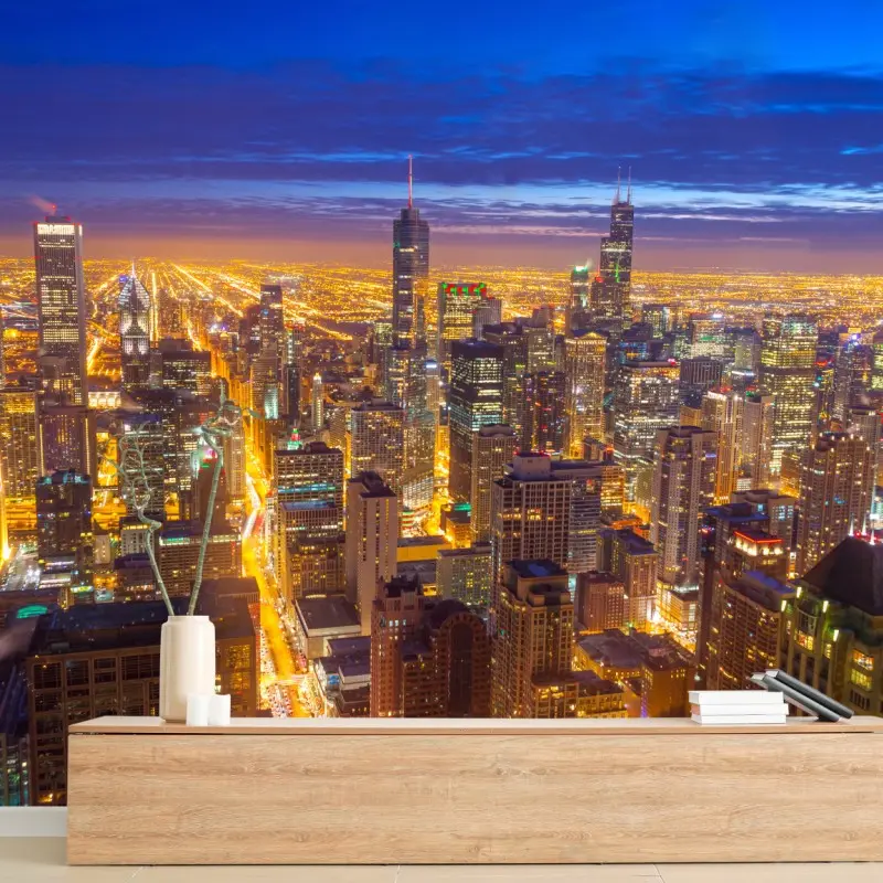 Fototapete Chicago nächtliche skyline panorama