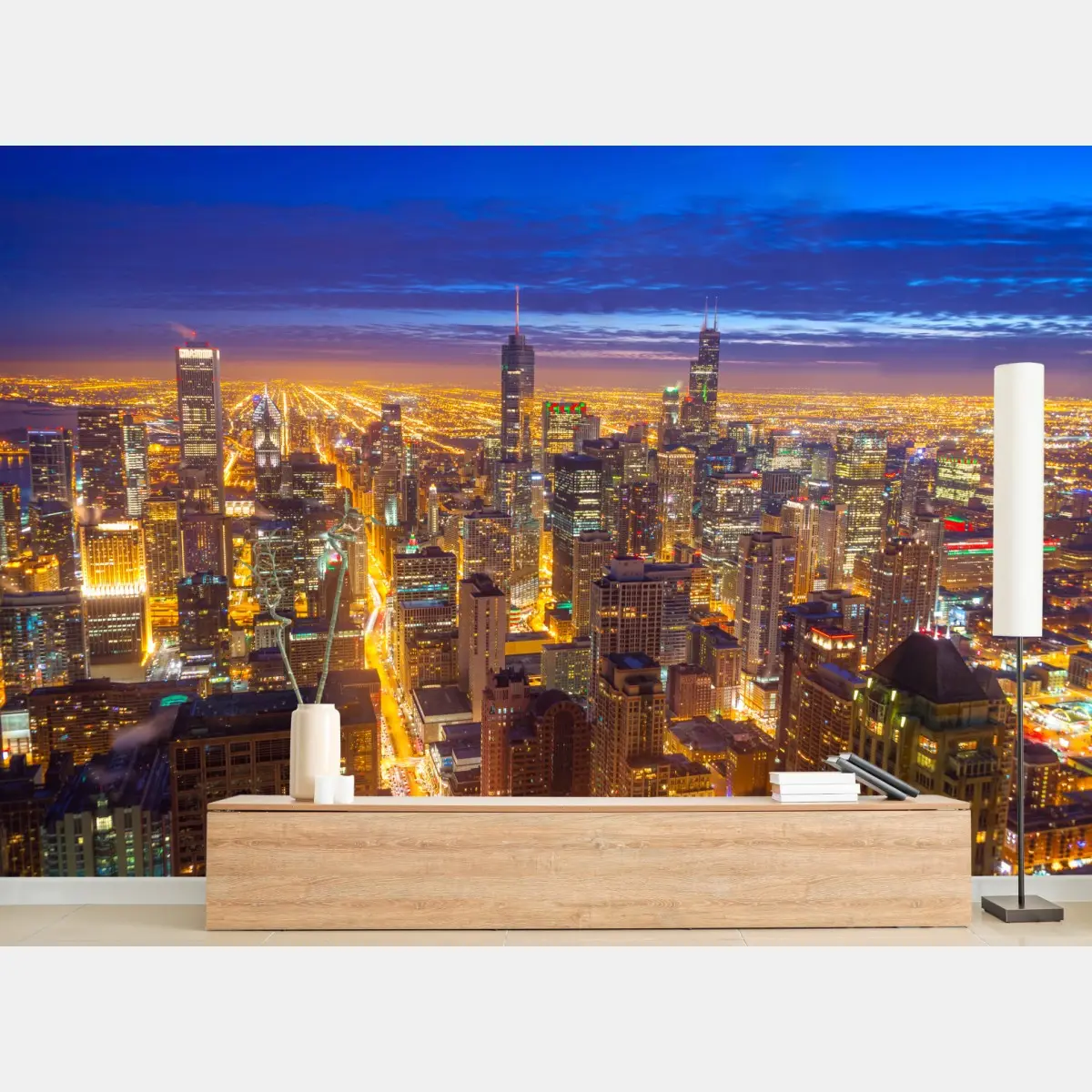 Fototapete Chicago nächtliche skyline panorama – Pixers®