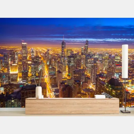 Fototapete Chicago nächtliche skyline panorama – Pixers®