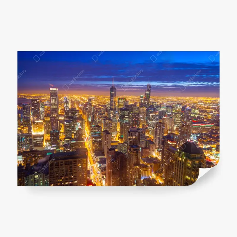 Fototapete Chicago nächtliche skyline panorama