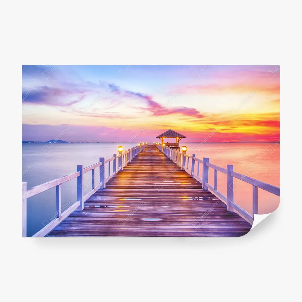 Fototapete sonnenuntergang am steg zum ruhigen horizont – Pixers®