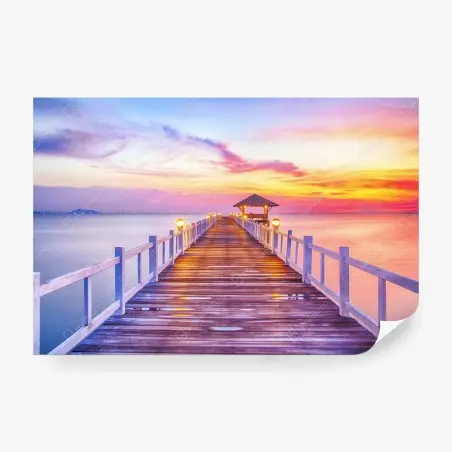 Fototapete sonnenuntergang am steg zum ruhigen horizont – Pixers®