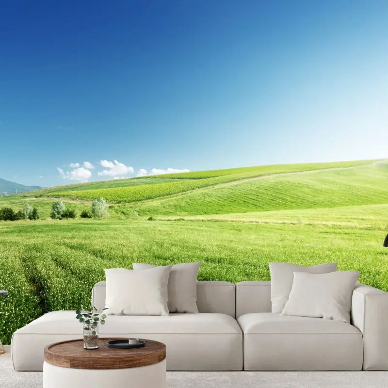 Fototapete ruhige grüne wiesenlandschaft