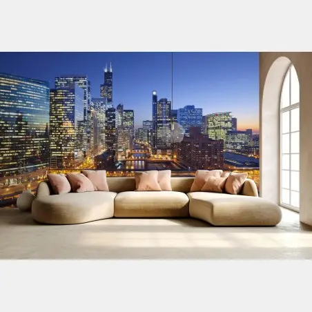 Fototapete Chicago skyline bei dämmerung – Pixers®