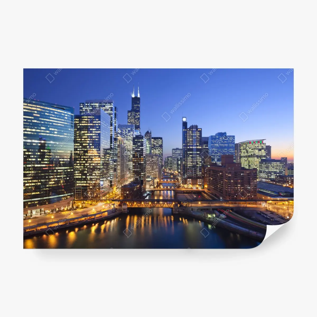 Fototapete Chicago skyline bei dämmerung – Pixers®