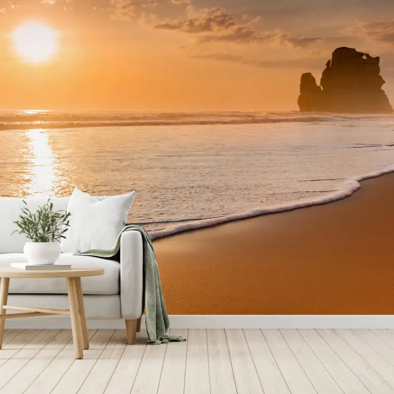 Fototapete goldener sonnenuntergang am strand
