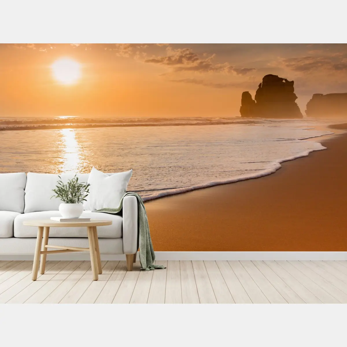 Fototapete goldener sonnenuntergang am strand – Pixers®