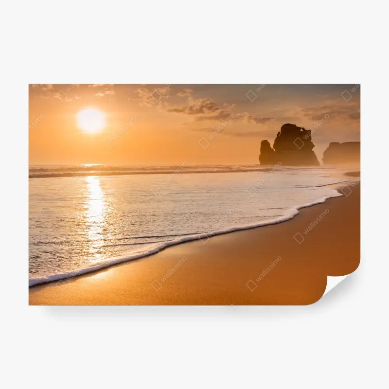 Fototapete goldener sonnenuntergang am strand