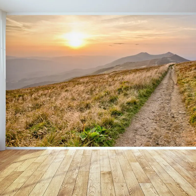 Fototapete wanderpfad bei sonnenuntergang in Bieszczady