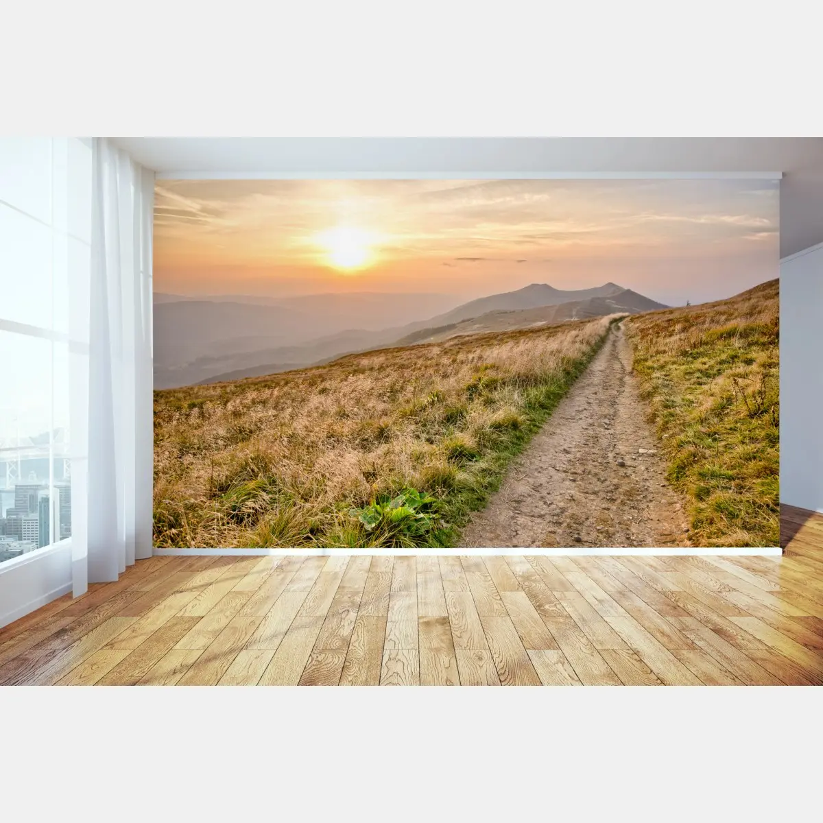 Fototapete wanderpfad bei sonnenuntergang in Bieszczady – Pixers®
