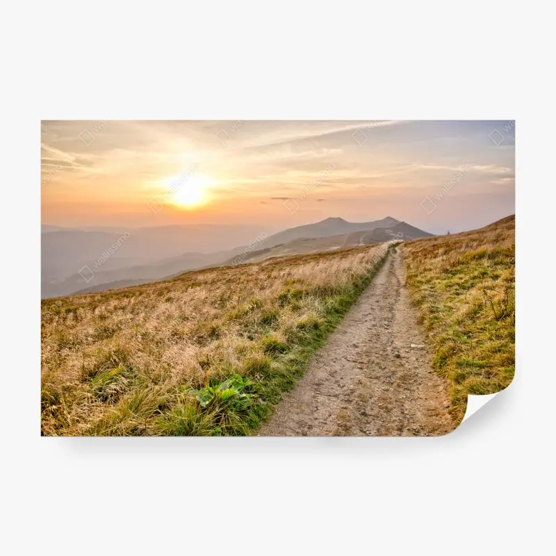 Fototapete wanderpfad bei sonnenuntergang in Bieszczady