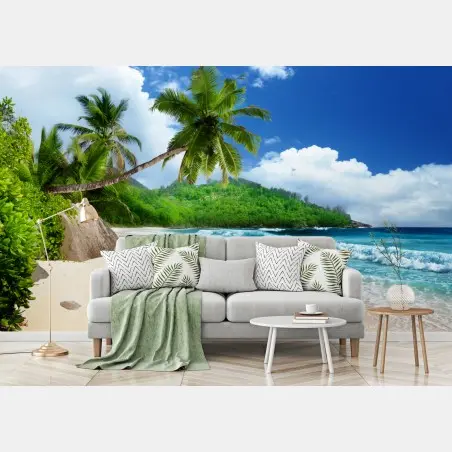 Fototapete ruhiger tropischer strand auf Mahe, Seychellen – Pixers®