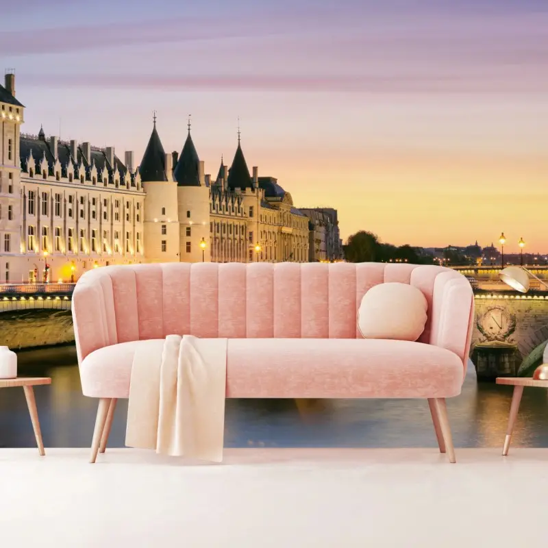 Fototapete Paris sonnenuntergang über der historischen brücke