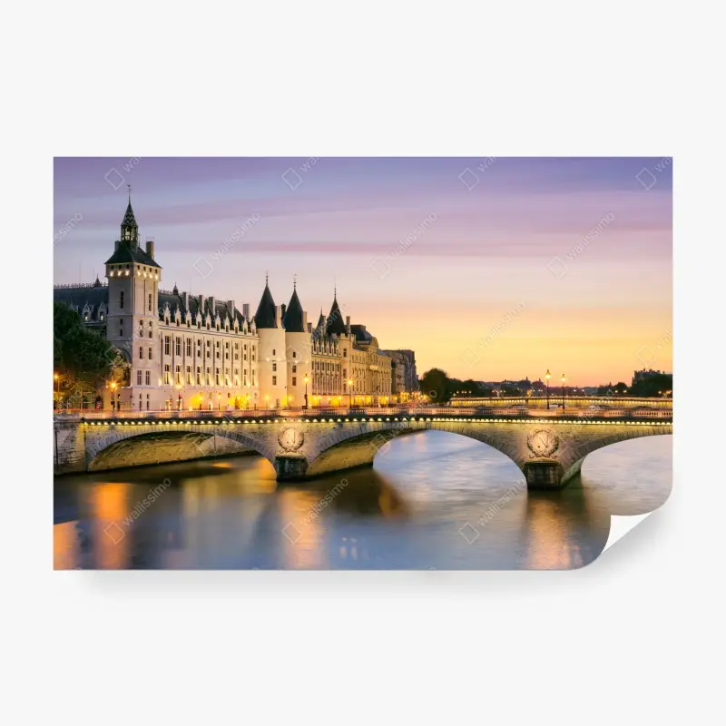 Fototapete Paris sonnenuntergang über der historischen brücke