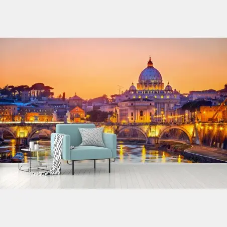 Fototapete sonnenuntergang über dem Petersdom und dem Tiber – Pixers®