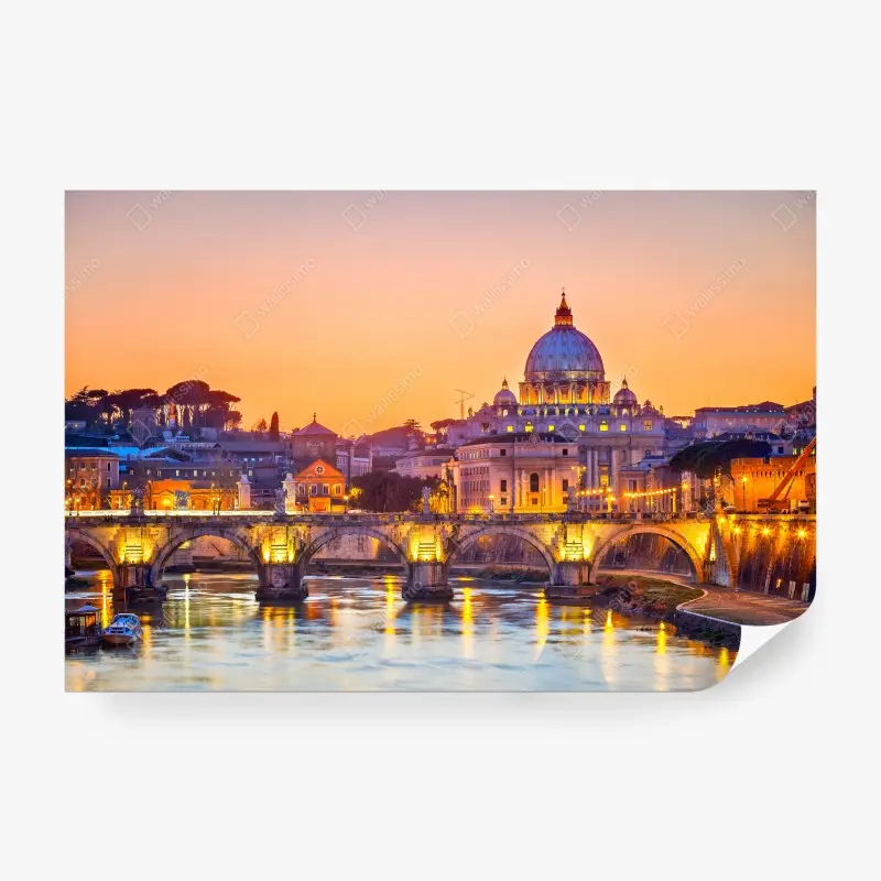 Fototapete sonnenuntergang über dem Petersdom und dem Tiber