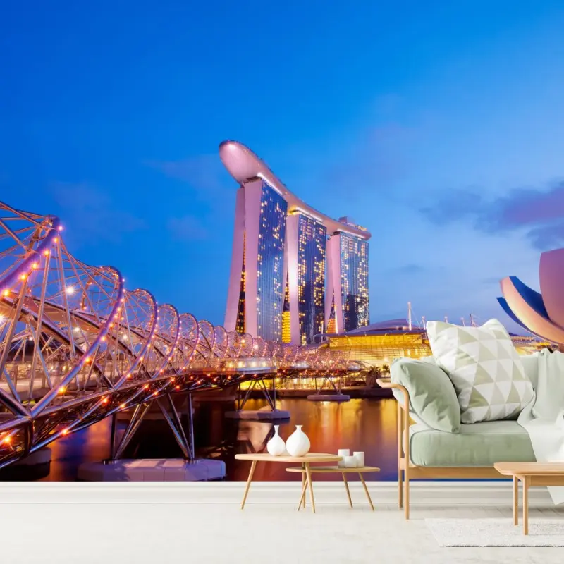 Fototapete stadtbild Marina Bay bei dämmerung