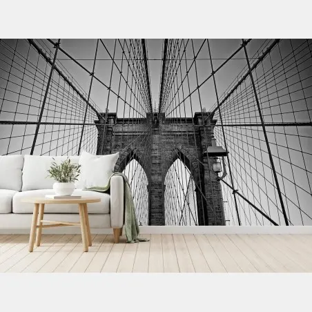 Fototapete symmetrische hängebrücke in schwarzweiß – Pixers®