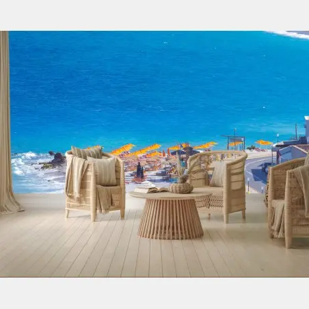 Fototapete Rhodos strand mit bunten sonnenschirmen – Pixers®