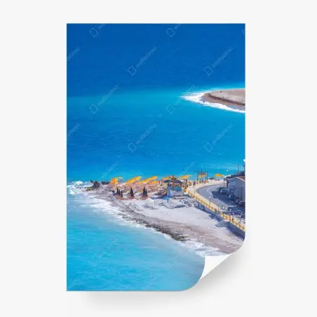 Fototapete Rhodos strand mit bunten sonnenschirmen – Pixers®