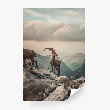 Fototapete alpensteinbock auf felsigem kamm – Pixers®