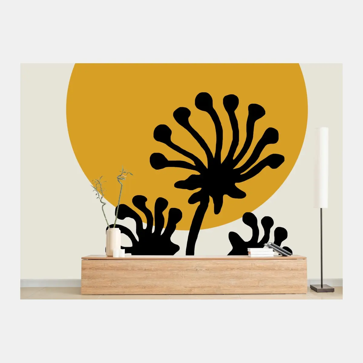 Fototapete minimalistische botanische silhouette mit sonne – Pixers®