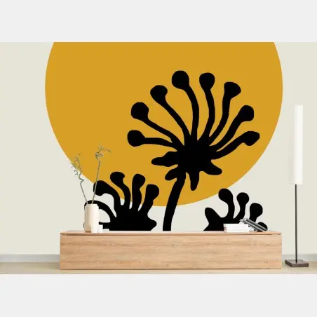 Fototapete minimalistische botanische silhouette mit sonne – Pixers®