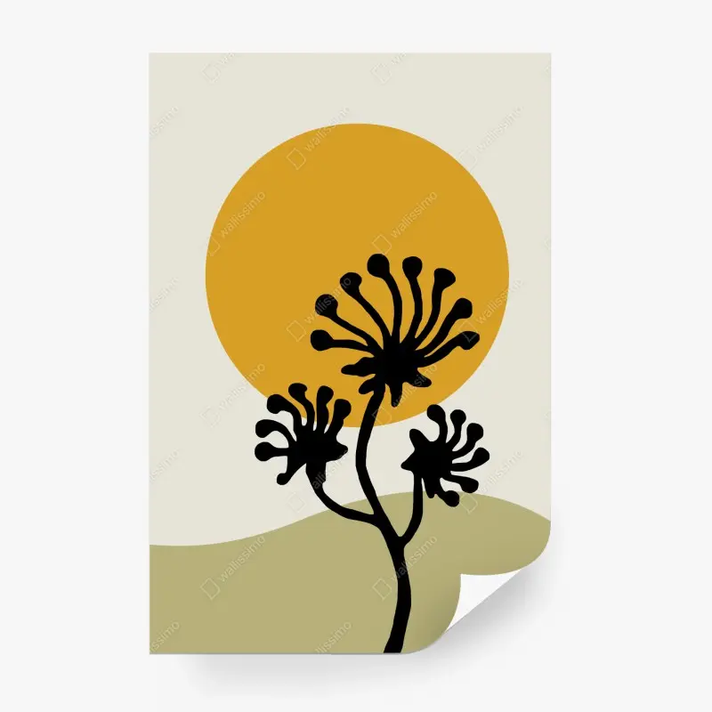 Fototapete minimalistische botanische silhouette mit sonne