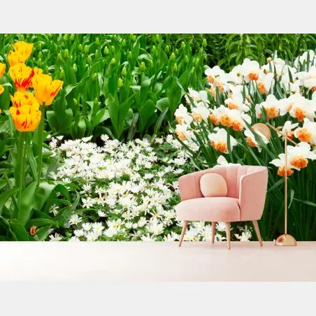 Fototapete lebendiger frühlingsblumengarten – Pixers®