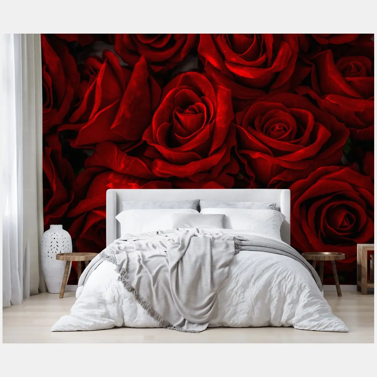 Fototapete intensive rote rosen nahaufnahme – Pixers®