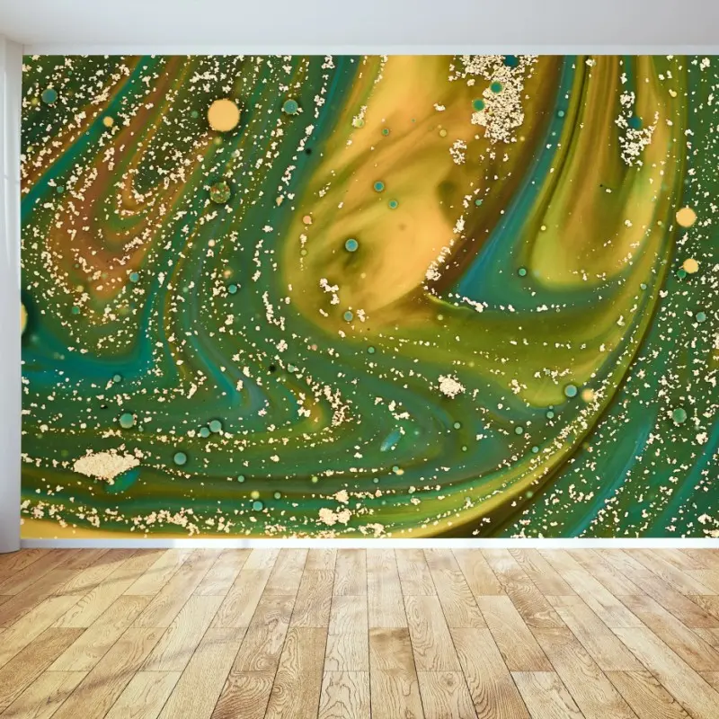 Fototapete grün-goldene flüssige marmorierte kunst