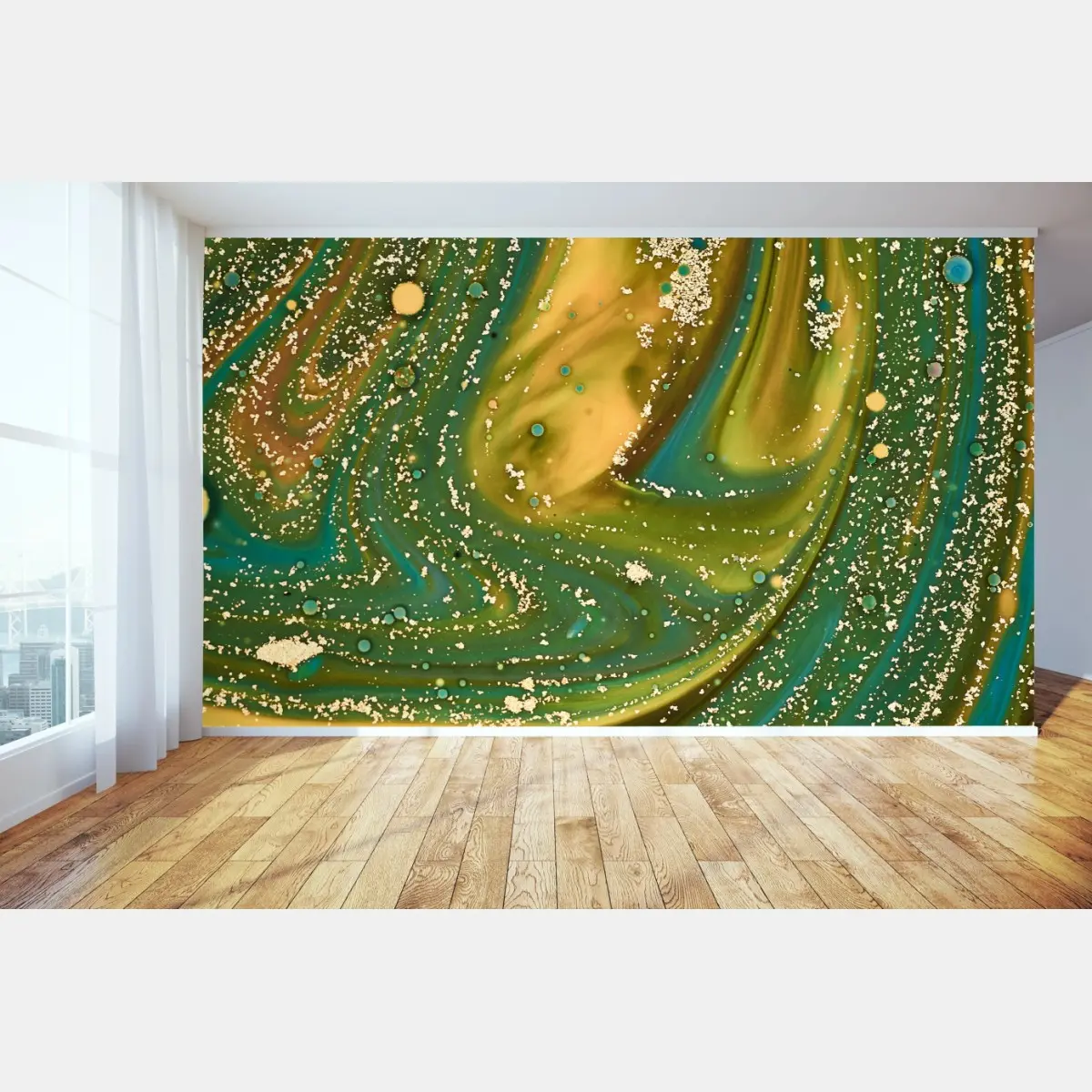 Fototapete grün-goldene flüssige marmorierte kunst – Pixers®
