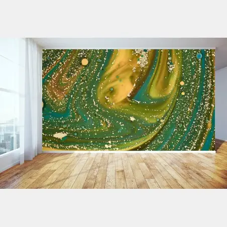 Fototapete grün-goldene flüssige marmorierte kunst – Pixers®