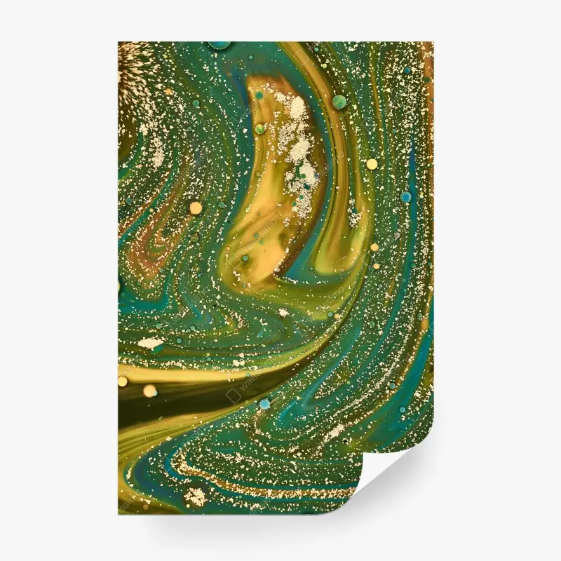 Fototapete grün-goldene flüssige marmorierte kunst